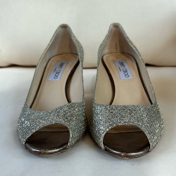 Jimmy Choo Isabel Glitter Peep Toe Pumps Shoes Size 7.5 US - Picture 3 of 12